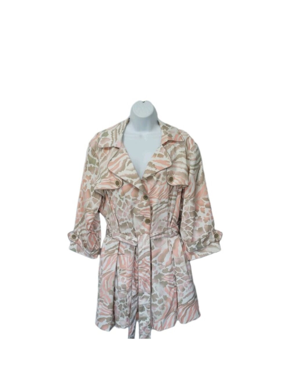 Multiples Women’s Trench Coat Jacket 2X Lined Animal Print Boho Hippie Belted - Picture 11 of 16